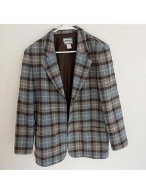 Vintage Pendleton Blue/Brown Plaid 100% Wool Blazer Jacket Made in USA Sz S